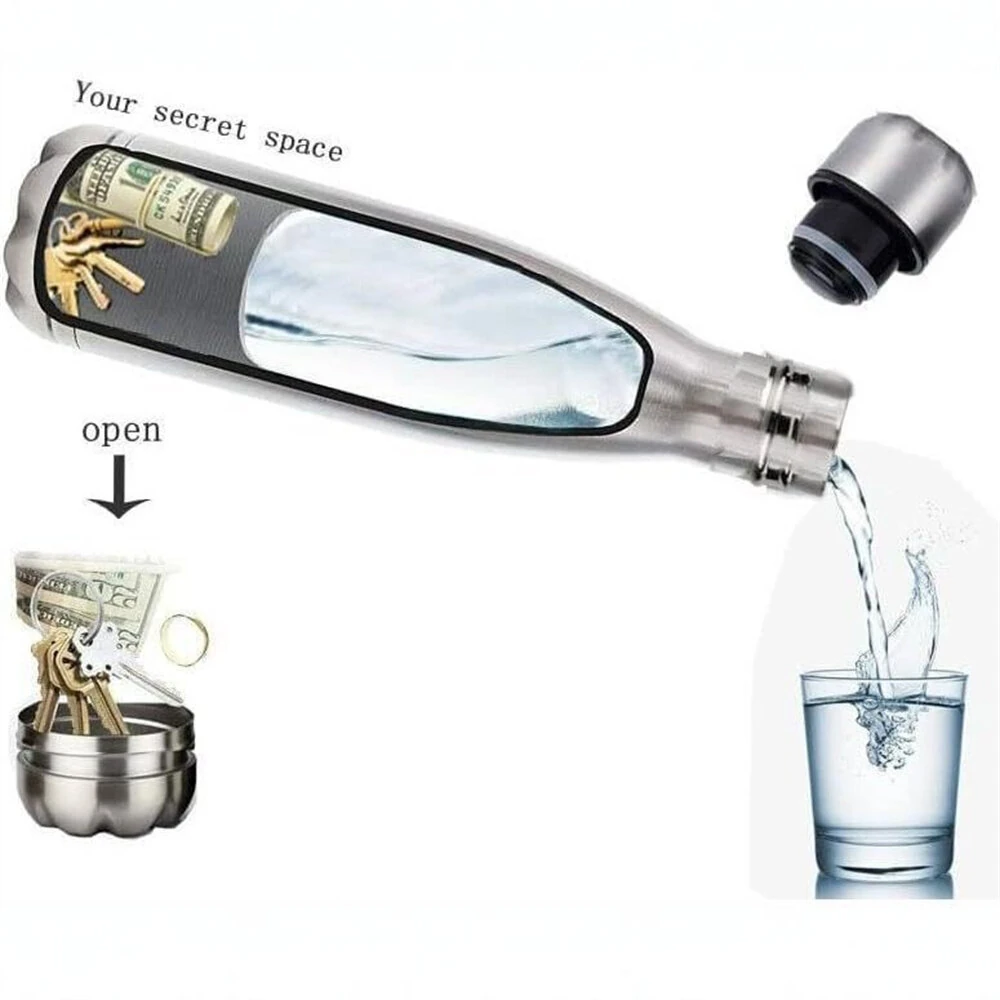 (image for) IPRee 750ml Water Bottle with Compartment Portable Water Bottle Pill Organizer Can Safe Hiding Spot for Money Bonus Key Ring Box